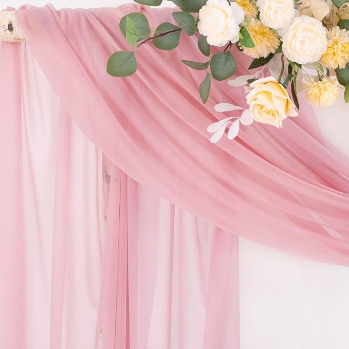 Socomi Wedding Arch Draping Fabric 29" x 20Ft 2 Panels Dusty Rose Sheer Outdoor Curtain Drapes Extra Long for Bridal Baby Shower Ceremony Birthday Party Decor