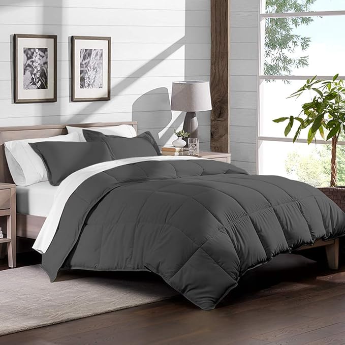 H&H Decor Luxurious & Super Soft 1 Piece Comforter 300 GSM & 4 Pcs Sheet Set 100% Egyptian Cotton 1000 Thread Count Pattern Solid (King, Grey,Solid)