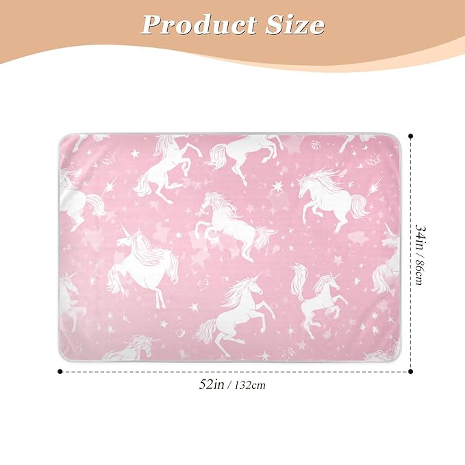 Waterproof Bed Pad Reusable Changing Pad Toddler Mattress Protector Large Pee Pad Baby Diaper Pad Soft Washable Liner Pink Unicorns Silhouette and Stars