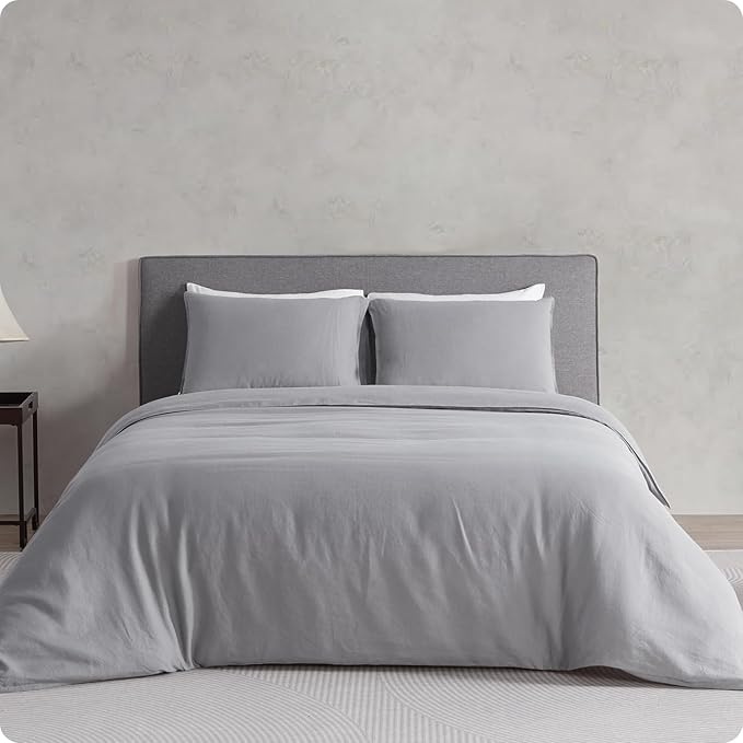 DAPU 100% Linen Duvet Cover Set - Pure Natural French Flax Linen with Corner Ties and Zipper Closure Soft Breathable Durable for Hot Sleepers 1 Duvet Cover 2 Pillowcases (Earl Gray, King)