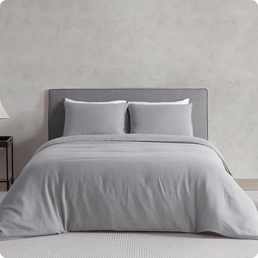 DAPU 100% Linen Duvet Cover Set - Pure Natural French Flax Linen with Corner Ties and Zipper Closure Soft Breathable Durable for Hot Sleepers 1 Duvet Cover 2 Pillowcases (Earl Gray, King)
