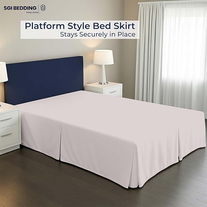 SGI Bedding 10 inch Drop Bed Skirt Twin Size - Platform Style with Secure Fit, Classic Tailored Look, Elegant Pleated Style Dust Ruffle, Split Corners, Wrinkle Resistant Microfiber - Warm Grey