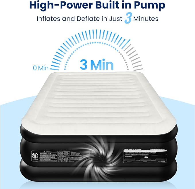 Air Mattress Queen with Built in Pump, Inflatable Blow Up Mattress 18" Raised, Multi-Layer Leakproof, Heavy-Duty Support 800 lbs, Air Bed Queen Size for Home Guests Camping, 3-Min Inflation