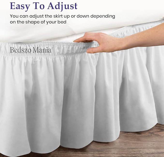 Wrap Around Bed Skirt 10" Inch Drop 100% MicrofibreFabric 1-Piece Bed Skirt Easy Fit Easy Care Fade & Wrinkle Resistant - Queen Size (60"X80"), White