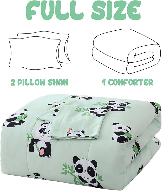 Yibeizi Full Size Bed Comforter Sets, Kids Lightweight All-Season Comforter Set Cute Panda Pattern Microfiber Breathable Hypoallergenic Soft Oeko-Tex Bedding Comforter Sets
