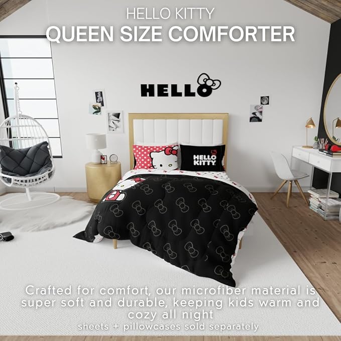 Hello Kitty Bedding Super Soft Cozy Microfiber Reversible Comforter, Queen, (Officially Licensed Product) by Franco Collectibles