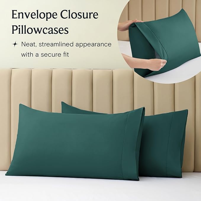 LuxClub 4 PC Full Sheet Set, Breathable Luxury Bed Sheets, Deep Pockets 18" Wrinkle Free Cooling Bed Sheets Machine Washable Hotel Bedding Silky Soft - Emerald Full