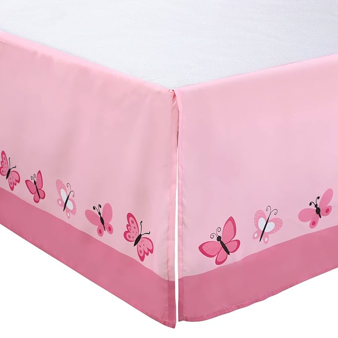 Tudomro 3 Pieces Butterfly Nursery Crib Bedding Set for Girls, Standard Size Bedding Sets with Comforter Fitted Sheet Crib Skirt(Pink)