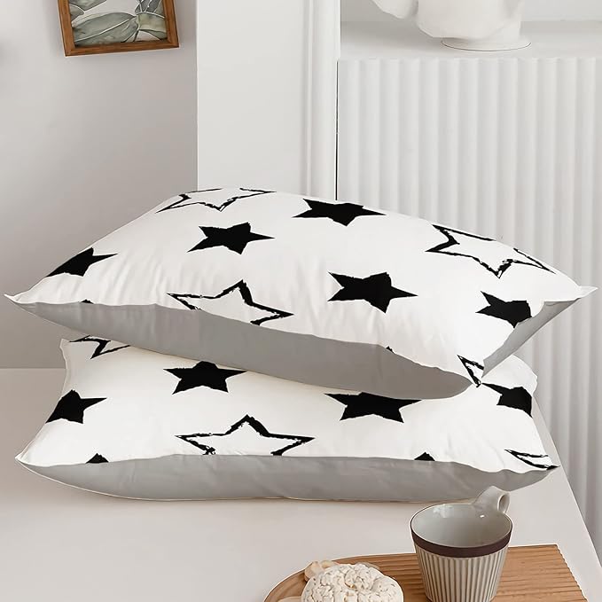 Axolotl Kids King Bedding Comforter Set,3Pcs Cute Black and White Stars Quilt Set for Kids,Geometric Stars Bedding with 1 Comforter 2 Pillowcases for Boys Girls Teens Adults Room Decor All Season