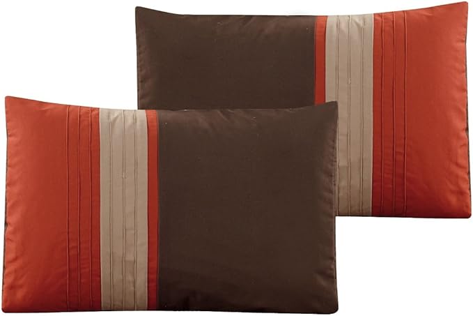 Chezmoi Collection Napa 7-Piece Luxury Autumn Leaves Scroll Embroidery Bedding Comforter Set (Queen, Rust Orange/Brown/Taupe)