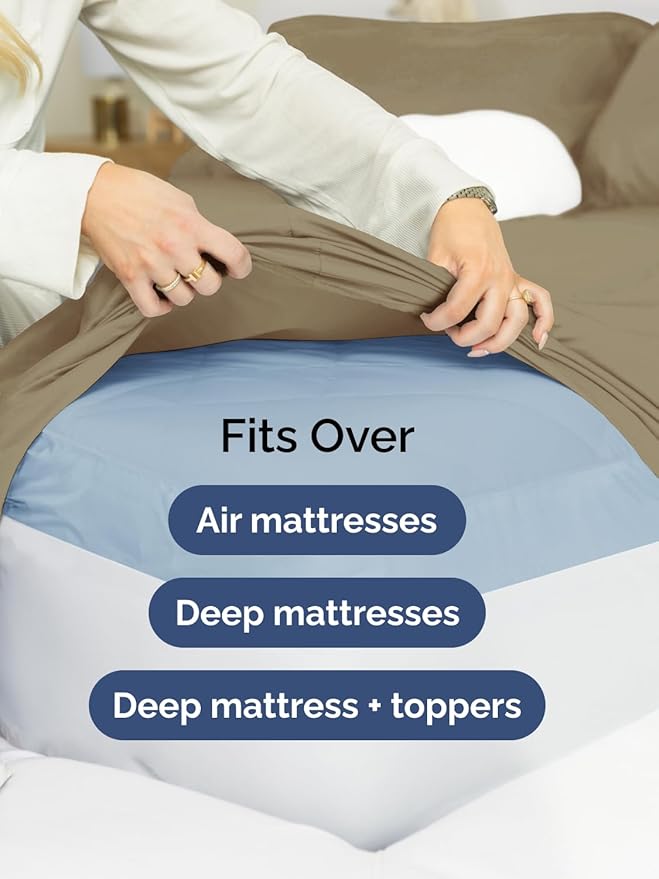 Extra Deep King Sheet Set - 6 Piece Breathable and Cooling Sheets - Hotel Luxury Bedding for Women, Men, Kids & Teens - Easy & Secure Fit - Soft, Wrinkle Free and Comfy - Extra Deep Pockets - Khaki