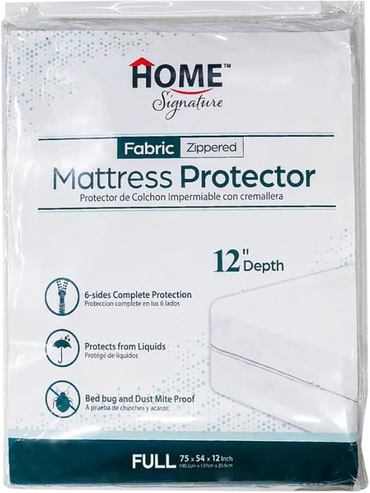 Zippered Waterproof Mattress Protector – 6-Sided Encasement, Bed Bug & Dust Mite Proof, 12” Deep Cover for Full Protection (Full)