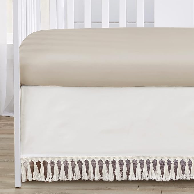 Sweet Jojo Designs Sage Green Boho Flower Floral Girl Baby Crib Bedding Set Infant Nursery Room Blanket Fitted Sheet Skirt Ivory Shabby Chic Bohemian Watercolor Garden Nature Modern Beige Fringe 4pc