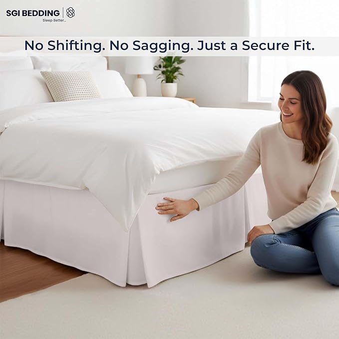 SGI Bedding 11 inch Drop Bed Skirt King Size - Platform Style with Secure Fit, Classic Tailored Look, Elegant Pleated Style Dust Ruffle, Split Corners, Wrinkle Resistant Microfiber - Warm Grey