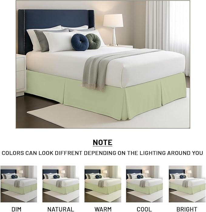 SGI Bedding 18 inch Drop Bed Skirt Cal King Size - Platform Style with Secure Fit, Classic Tailored Look, Elegant Pleated Style Dust Ruffle, Split Corners, Wrinkle Resistant Microfiber - Sage
