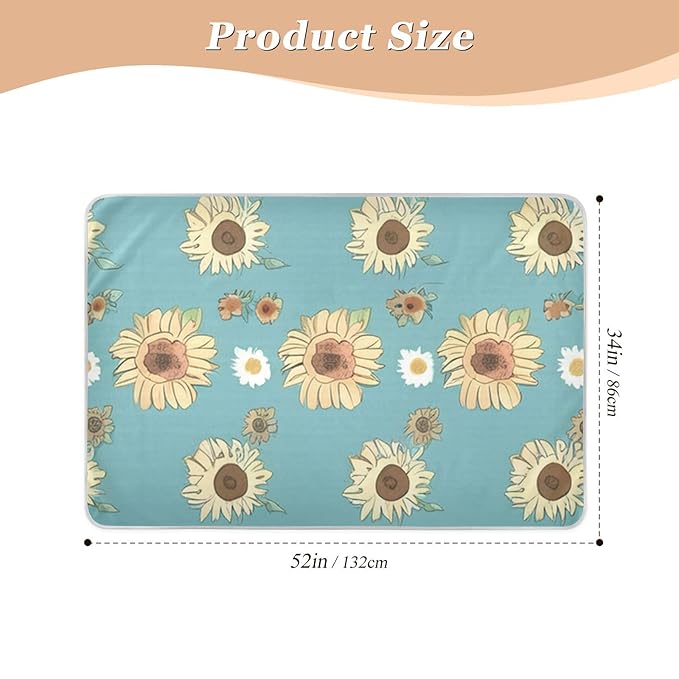Waterproof Bed Pad Reusable Changing Pad Toddler Mattress Protector Large Pee Pad Baby Diaper Pad Soft Washable Liner Green Yellow Sunflower
