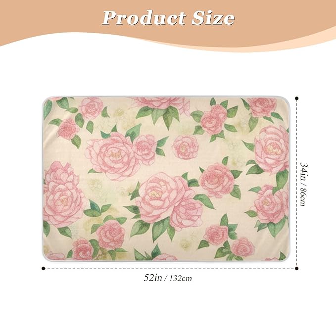 Waterproof Bed Pad Reusable Changing Pad Toddler Mattress Protector Large Pee Pad Baby Diaper Pad Soft Washable Liner Beige Pink Peony
