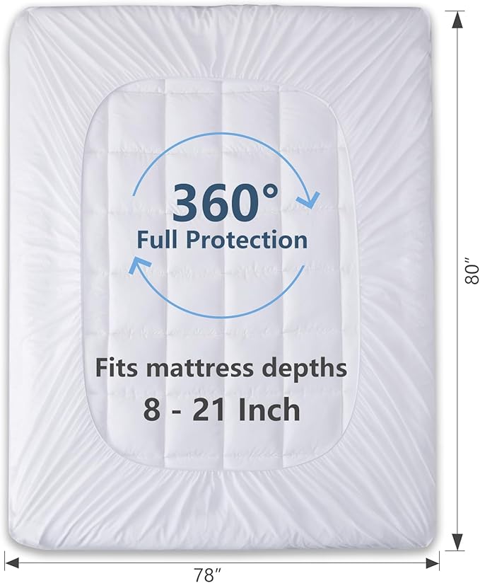 CozyLux King Size Mattress Pad Pillow Top Cotton Cooling Mattress Topper 8-21" Deep Pocket Mattress Cover Quilted Fitted Cooling 450GSM Mattress Protector (78x80 inch,White)