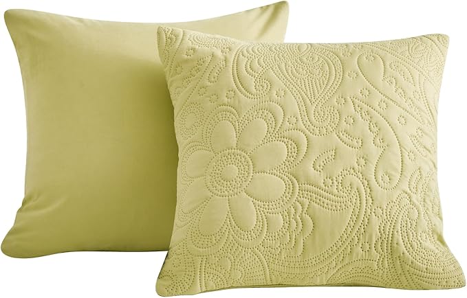 Oversized King Bedspread, Ultrasonic Lightweight Bedding Cover, Paisley Pattern, Reversible, 5 Piece, 100% Microfiber, Leek Green