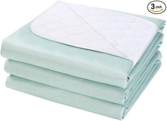 Washable Waterproof Incontinence Bed Pads - 24 x 34 Inch Reusable Underpad Sheet for Chair, Sofa and Mattress Protectors Pack of 3