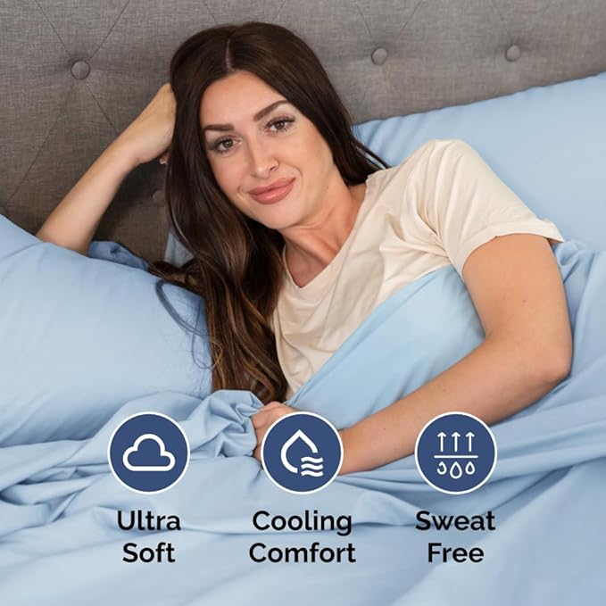 Full XL Size 4 Piece Sheet Set - Comfy Breathable & Cooling Bed Sheets Set - Hotel Luxury Bedding for Women, Men, Kids, Teens, Boys & Girls - Deep Pockets, Soft, Wrinkle Free - Oeko-Tex - Light Blue