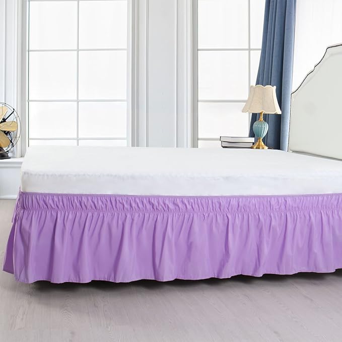 Bed Skirt - Wrap Around Bed Skirts Elastic Dust Ruffles, Easy Fit Wrinkle and Fade Resistant Luxurious Fabric Solid Color, Lavender King Size Beds 15 Inch Drop
