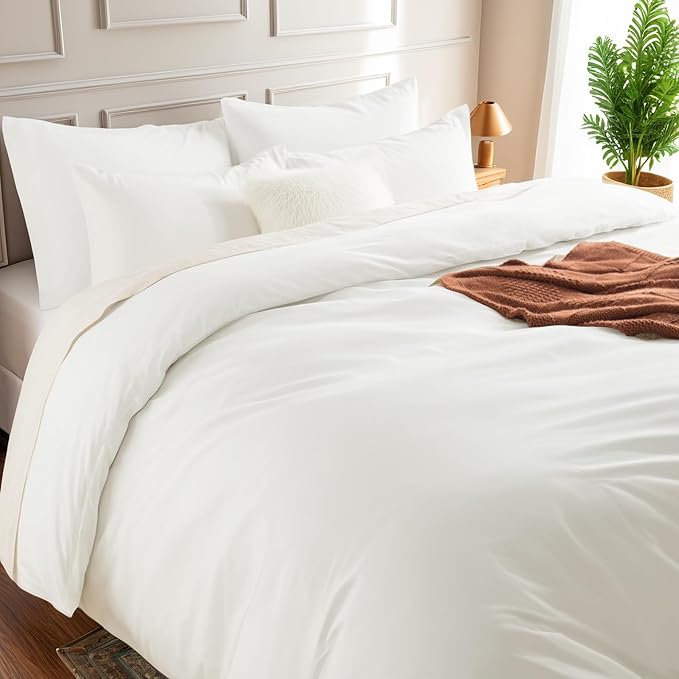 NEXHOME PRO Twin Duvet Cover Set – 100% Certified Organic Cotton with Washed Feel & Linen-Like Texture, Comfortable & Breathable, Home Bedding Set Bright White (No Comforter) 6890