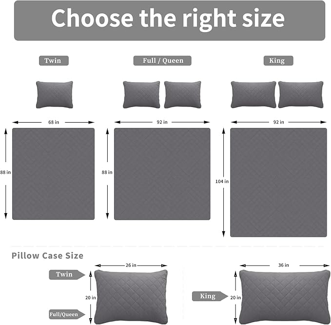 Easy-Going Full/Queen Size Reversible Quilt Set with 1 Quilt and 2 Pillow Shams, Soft Bed Quilt Cover, Lightweight Microfiber Bedspread, Water and Stain Resistant, Gray/Light Gray