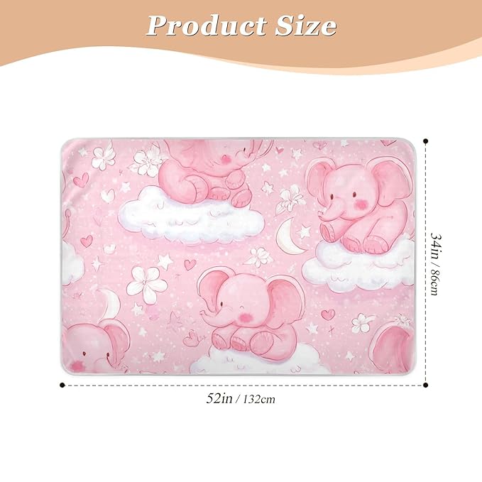 Waterproof Bed Pad Reusable Changing Pad Toddler Mattress Protector Large Pee Pad Baby Diaper Pad Soft Washable Liner Pink Elephants Clouds Flowers