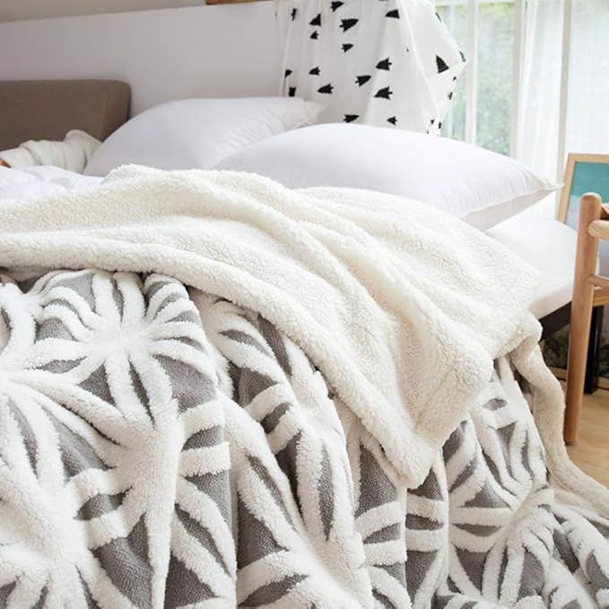 LOMAO Sherpa Fleece Blanket Fuzzy Soft Bed Blanket Dual Sided Throw Blanket fit Couch Sofa (Grey,51x63)
