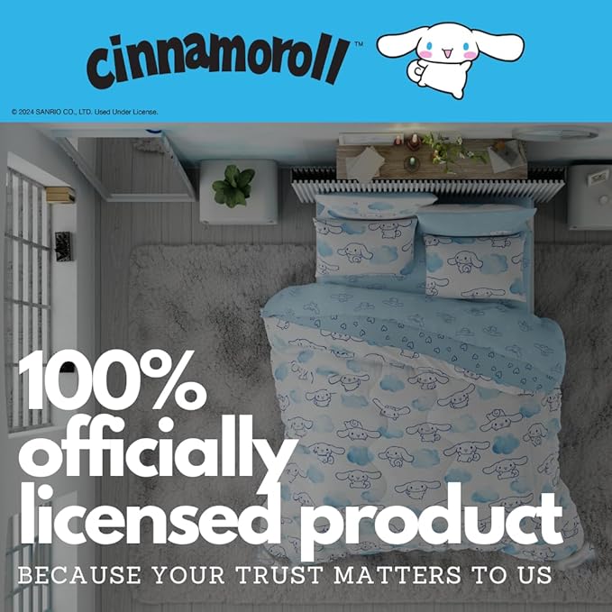 Cinnamoroll Bedding 5 Piece Super Soft Cozy Reversible Comforter and Sheet Set with Sham, Twin, (100% Official Licensed Product) by Franco