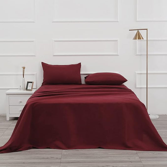 Bed Sheet Set- 3 Piece Bedding Sets(Twin,Burgundy) 1 Flat Sheet,1 Fitted Sheet and 1 Pillow Cases,100% Brushed Microfiber 1800 Luxury Bedding,Hypoallergenic,Soft & Fade Resistant