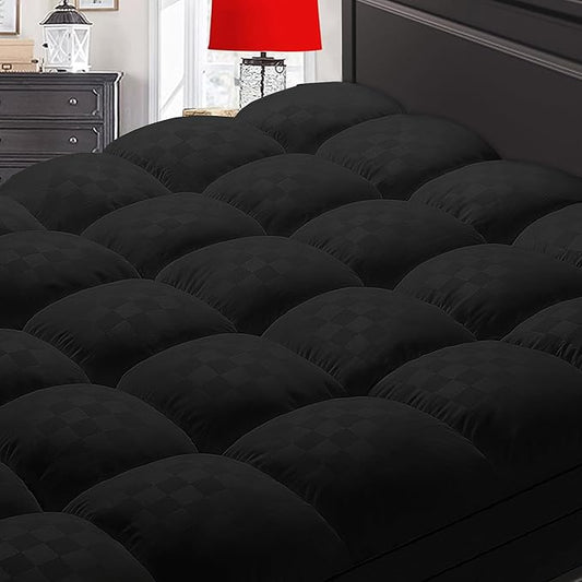 Mattress Topper King,Extra Thick Mattress Pad Cover for Back Pain,Cooling Mattress Protector with 8-21 Inch Deep Pocket,Overfilled Down Alternative Filling,Black
