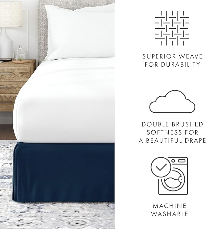 Linen Market Bed Skirt - Ultra Soft Microfiber - Easy Fit with 14 Inch Tailored Drop - Hotel Quality, Shrinkage & Fade Resistant - Bed Cover - Full Size Bed Skirts - Bedroom Décor - (Full, Navy)