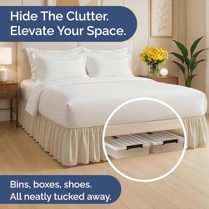 Bedskirt Queen Size Ruffle - 15 inch Drop Dust Ruffle Bed Skirt with Platform - Ultra-Soft, Easy Fit, Premium Hotel Quality - Wrinkle, Fade & Shrink Resistant - for Women, Men, Kids and Teens - Cream