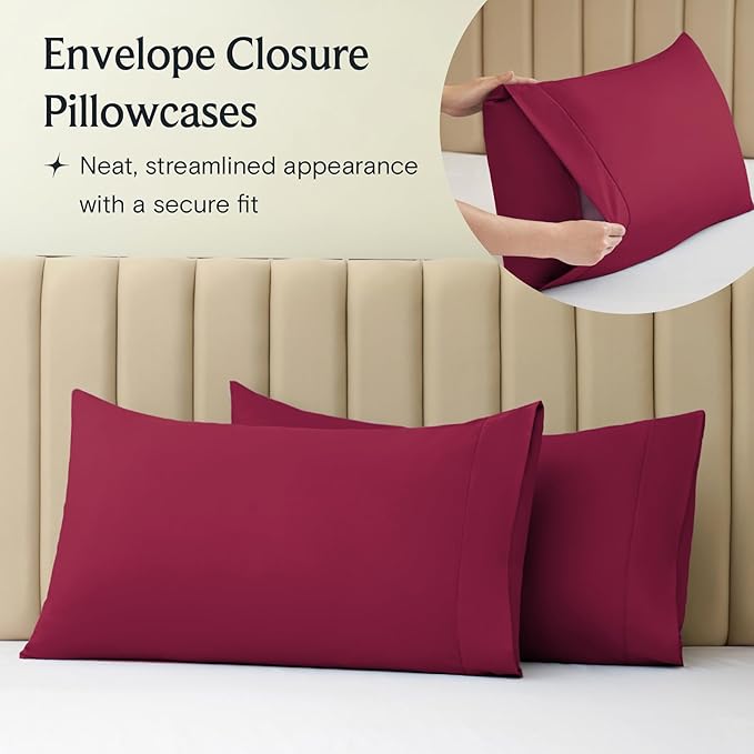 LuxClub 3 PC Sheet Bed Sheets Deep Pockets 18" Eco Friendly Wrinkle Free-Kids-Fitted Sheets Machine Washable Hotel Bedding Silky Soft - Burgundy Twin