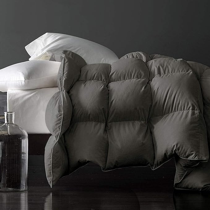 Royoliving Premium Feathers Down Duvet Insert Comforter King Size Charcoal Gray Heavyweight Thickened Winter Grey 100% Cotton Cover with Corner Tabs (106x90, 70 oz)