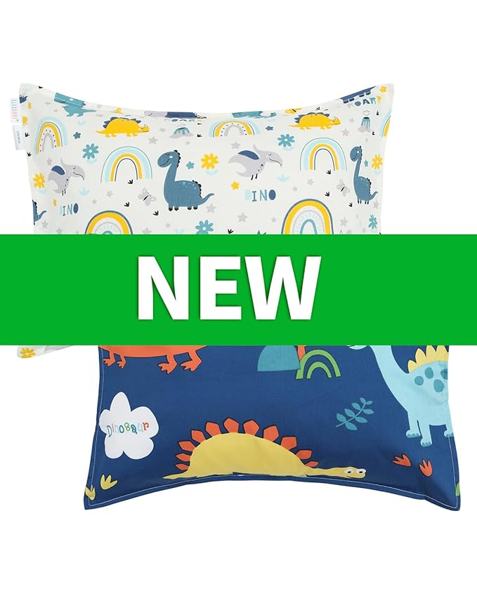 ALVABABY Toddler Pillowcases 2 Pack Organic Cotton Kids Pillow Cover Fit 13"x 18" or 14"x19" Envelope for Girl Boy Sleepy Travel(Pillowcase Only) 2L-FTP08A