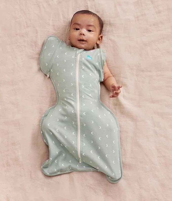 Love to Dream Swaddle Up Transition Bag Original, Arms Up Position, Light and Ultra Breathable Cotton - Sleep Bag - 1.0 TOG - (20-24°C) Ideal for Moderate Temps (Moon Olive, Medium, 6–8.5kg)