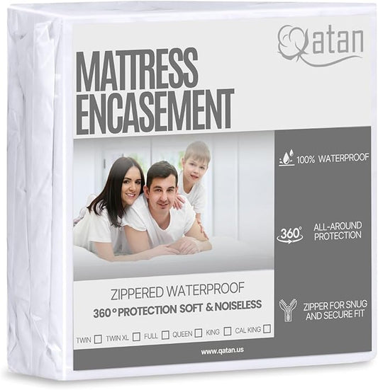 Twin Mattress Protector Encasement with Zipper – Waterproof Mattress Protector Twin Size – Soft, Breathable & Noiseless Zippered Mattress Cover – Fits Up to 12”