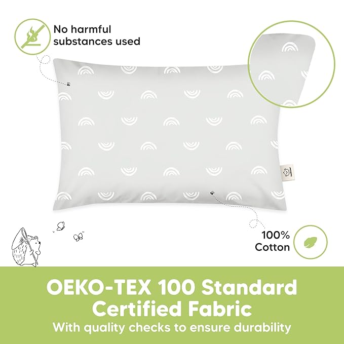 KeaBabies 1-Pack Toddler Pillows 2 Year Old to 5-13x18 Soft Organic Cotton Kids Pillow for Sleeping, Travel, School, Daycare, Nap, Toddler Bed, Machine Washable, Without Pillowcase (Gray Rainbow)