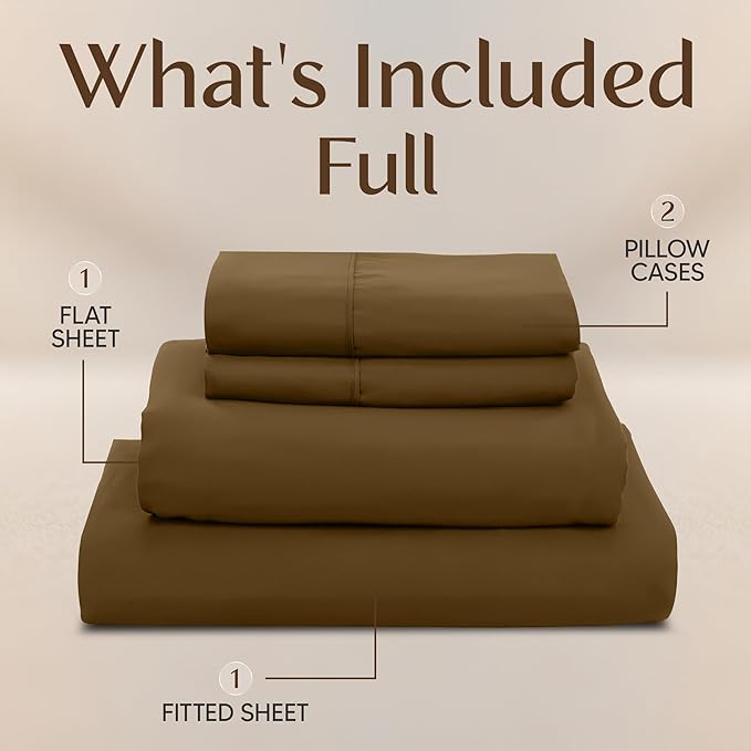 Utopia Bedding Full Sheet Set – 4 Piece Bed Sheets for Cal King Size Bed, Soft and Breathable Microfiber, Includes 1 Fitted Sheet, 1 Flat Sheet and 2 Pillowcases (Mocha)