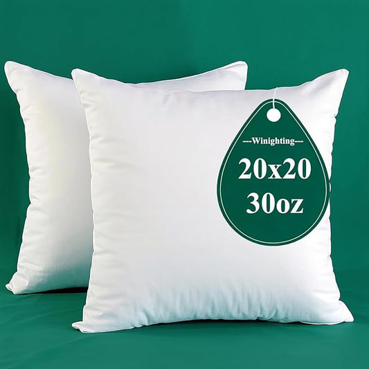 Extra Thick and Full Set of 2 Plump Cotton Fabric Throw Pillow Inserts, Filler for Decorative Cushion Cover, 20 X 20 Inches