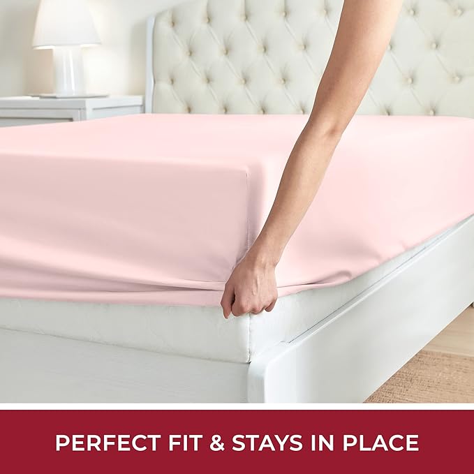 Mellanni Twin Fitted Sheet - Iconic Collection Bedding Sheets with up to 16 inch Deep Pocket - Soft & Cooling - Fade & Stain Resistant - 1 PC (Twin, Blush Pink)