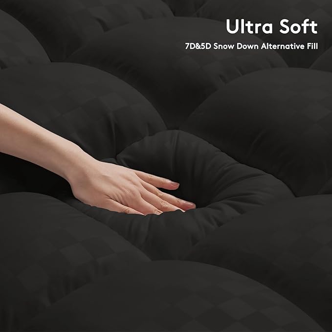 Mattress Topper Twin XL,Extra Thick Mattress Pad Cover for Back Pain,Cooling Mattress Protector with 8-21 Inch Deep Pocket,Overfilled Down Alternative Filling,Black