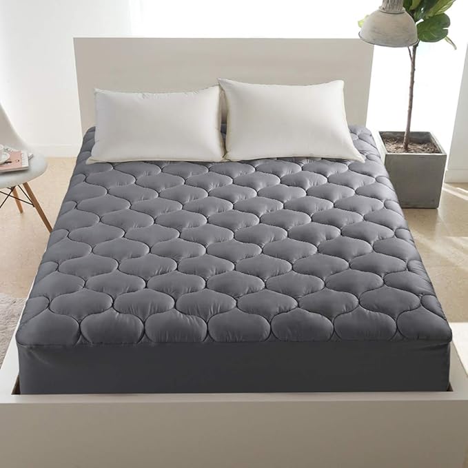 LEISURE TOWN Cotton Queen Mattress Pad Fitted Quilted Mattress Cover Pillow Top Mattress Topper Cooling Soft Breathable Mattress Protector with 8-21 Deep Pocket,Machine Washable (60x80 Grey)