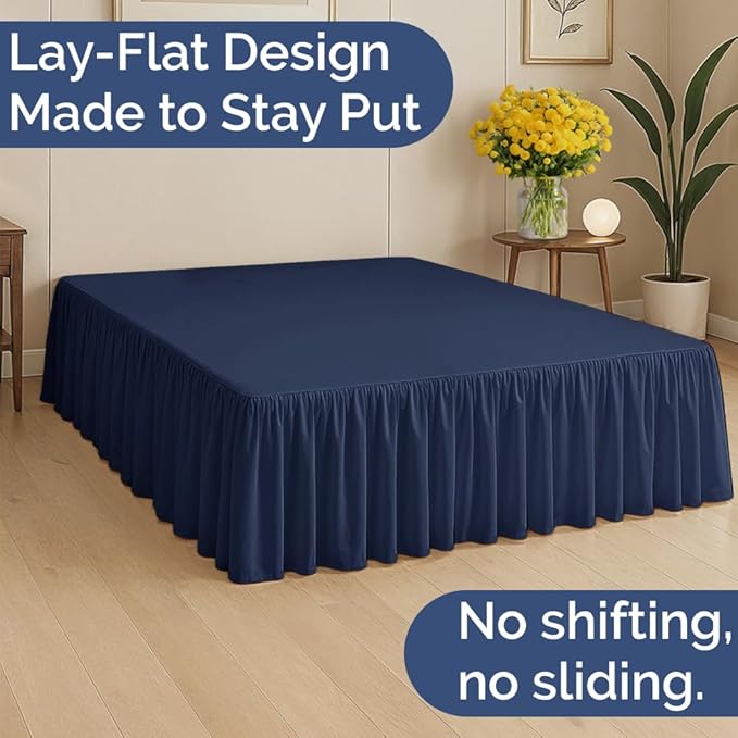 Bedskirt King Size Ruffle - 18 inch Drop Dust Ruffle Bed Skirt with Platform - Ultra-Soft, Easy Fit, Premium Hotel Quality - Wrinkle, Fade & Shrink Resistant - for Women, Men, Kids and Teens - Navy