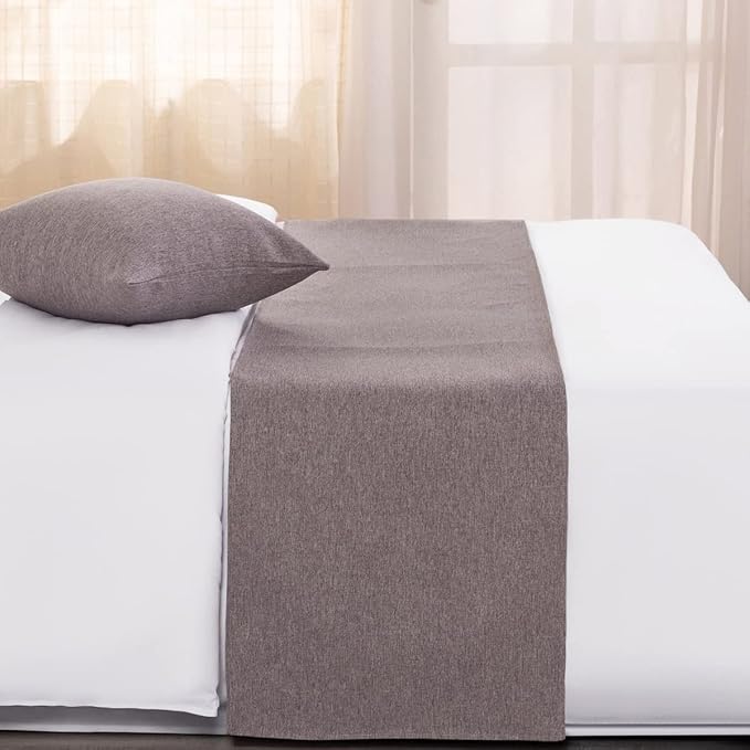 AMBERIS Bed Runner Light Grey, Imitation Linen Decorative Bed Scarf for Home Hotel (Pillowcases Sold Separately)