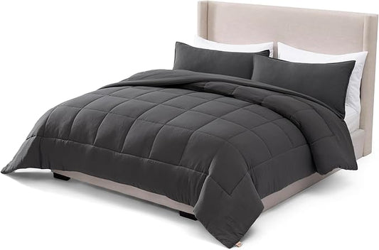 UGG Leonora Comforter Set with 2 Pillow Shams Lightweight Down Alternative Blanket Reversible Cozy Warm All Season Washable and Hypoallergenic Bedding Set, King, Charcoal Grey