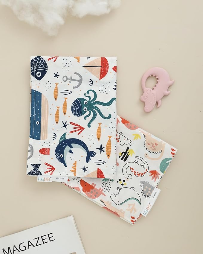 ALVABABY Toddler Pillowcases 2 Pack Organic Cotton Kids Pillow Cover Fit 13"x 18" or 12"x21" Envelope for Girl Boy Sleepy Travel
